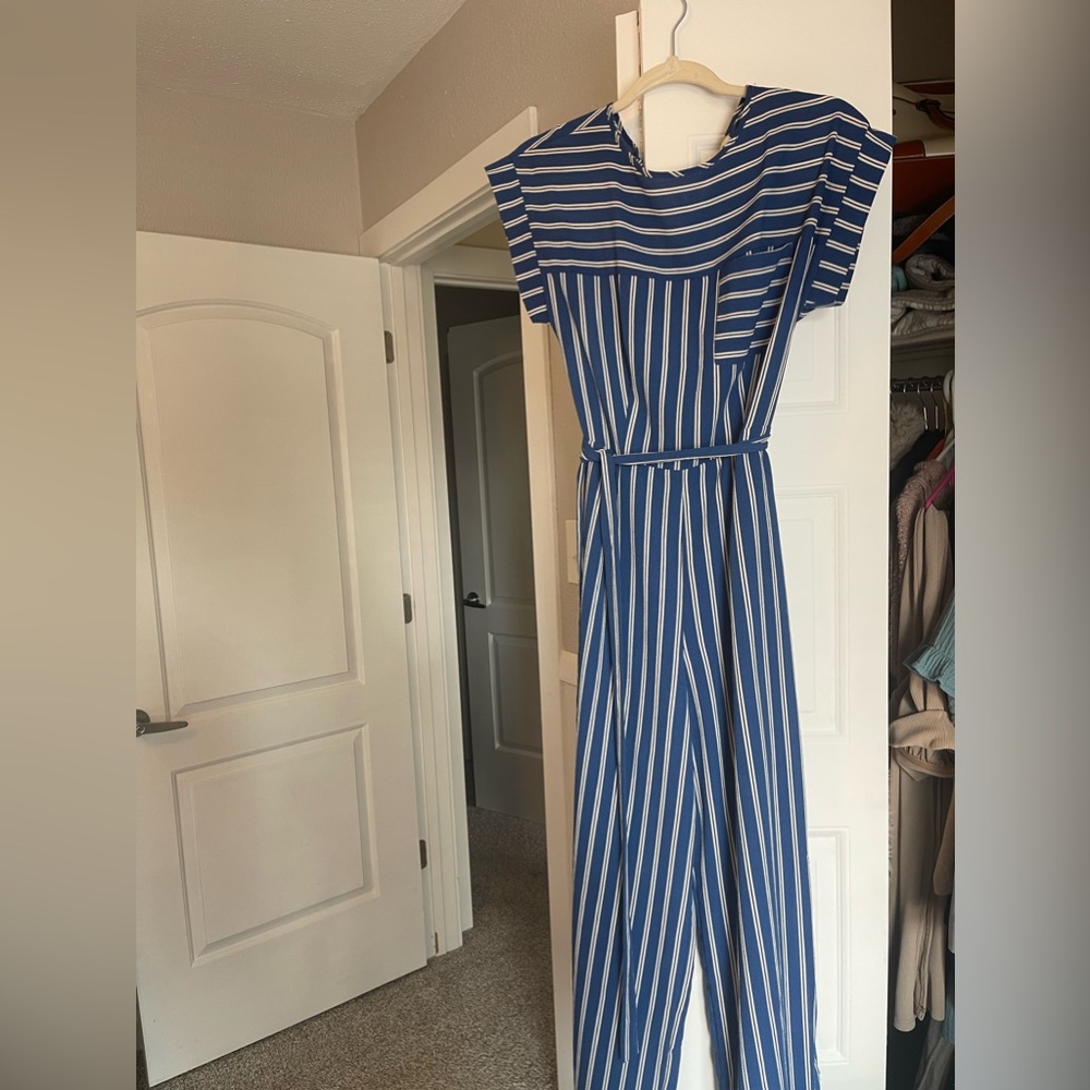Striped blue and white jumpsuit